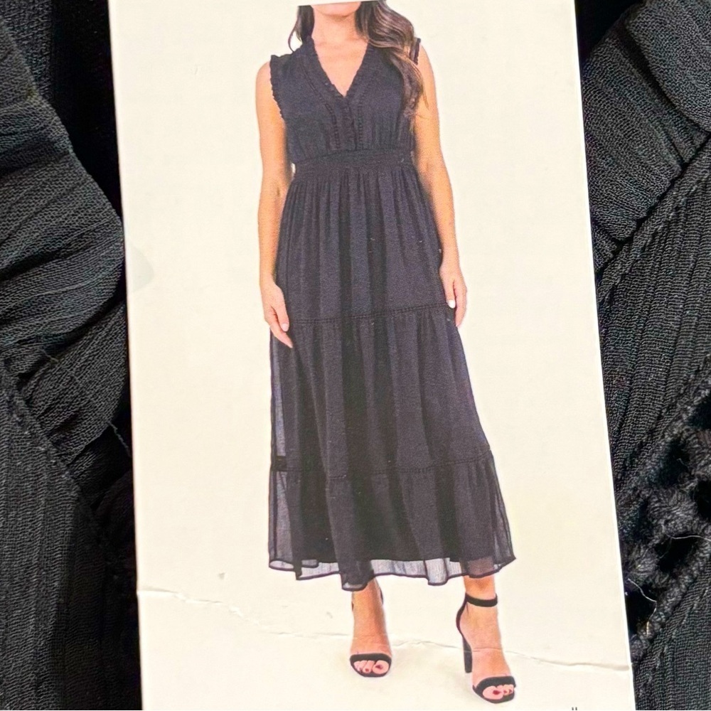 CHRISTINA B Sz L Maxi Dress Tiered Ruffled Sheer Lined Elastic Waist NEW W/ TAG